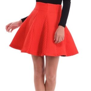 MAJE Jamila Red Knit Pleated Waffle Skirt Size 36
